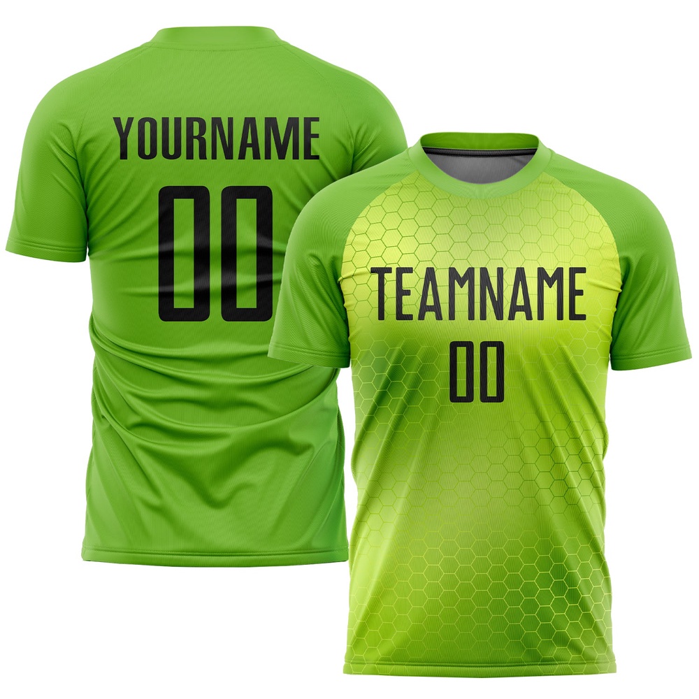 Neon Green Black Sublimation Soccer Uniform Jersey, Custom Team Soccer Jersey Shirt Neon Green Black Sublimation Soccer Uniform Jersey, Custom Team Soccer Jersey Shirt