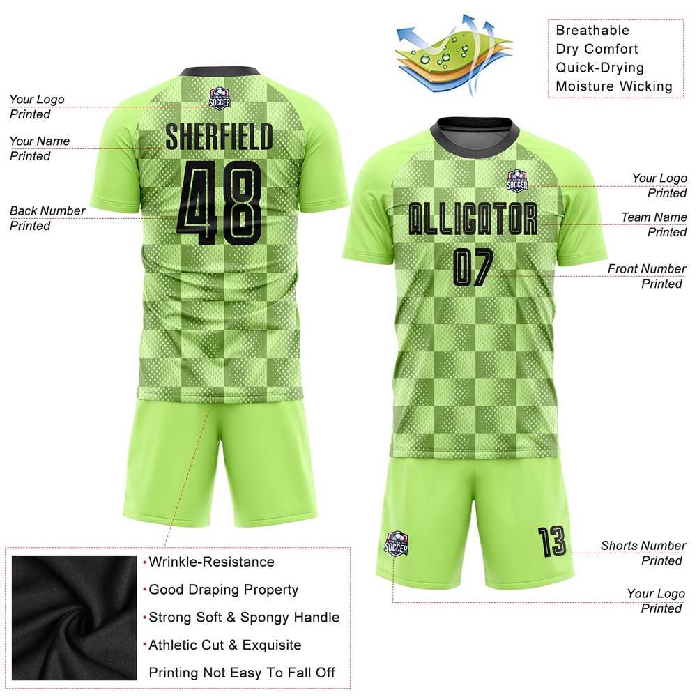 Neon Green Black Third Sublimation Soccer Uniform Jersey, Custom Team Soccer Jersey Shirt