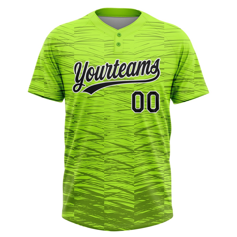Neon Green Black White 3D Pattern Two Button Unisex Softball Jersey, Custom Team Softball Jersey Neon Green Black White 3D Pattern Two Button Unisex Softball Jersey, Custom Team Softball Jersey