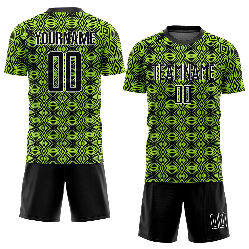 Neon Green Black White Geometric Shapes Sublimation Soccer Uniform Jersey, Custom Team Soccer Jersey Shirt Neon Green Black White Geometric Shapes Sublimation Soccer Uniform Jersey, Custom Team Soccer Jersey Shirt
