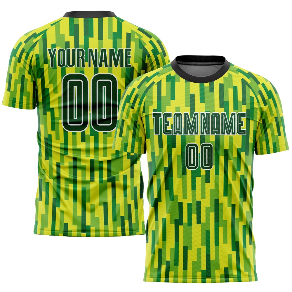 Neon Green Green Gold Sublimation Soccer Uniform Jersey, Custom Team Soccer Jersey Shirt