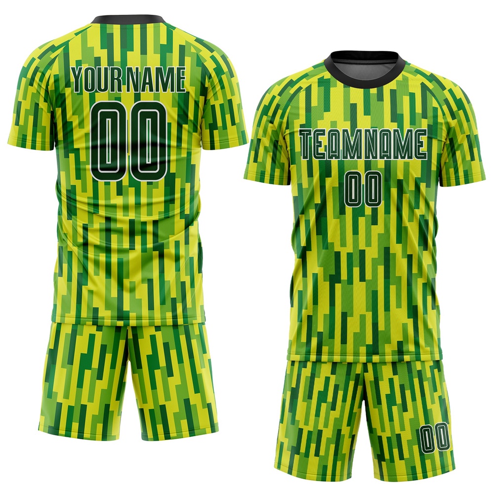 Neon Green Green Gold Sublimation Soccer Uniform Jersey, Custom Team Soccer Jersey Shirt