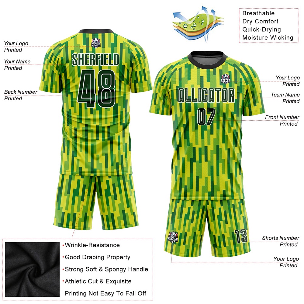 Neon Green Green Gold Sublimation Soccer Uniform Jersey, Custom Team Soccer Jersey Shirt