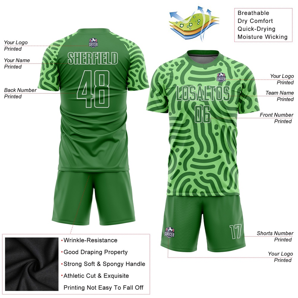 Neon Green Kelly Green White Sublimation Soccer Uniform Jersey, Custom Team Soccer Jersey Shirt Neon Green Kelly Green White Sublimation Soccer Uniform Jersey, Custom Team Soccer Jersey Shirt