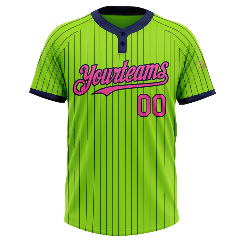 Neon Green Navy Pinstripe Pink Two Button Unisex Softball Jersey, Custom Team Softball Jersey Neon Green Navy Pinstripe Pink Two Button Unisex Softball Jersey, Custom Team Softball Jersey
