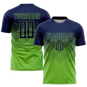 Neon Green Navy Sublimation Soccer Uniform Jersey,…