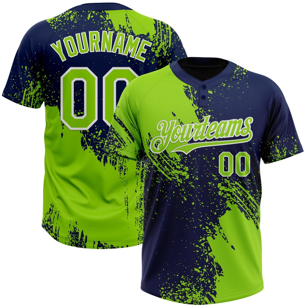 Neon Green Navy White 3D Pattern Abstract Brush Stroke Two Button Unisex Softball Jersey, Custom Team Softball Jersey Neon Green Navy White 3D Pattern Abstract Brush Stroke Two Button Unisex Softball Jersey, Custom Team Softball Jersey