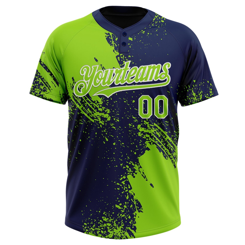Neon Green Navy White 3D Pattern Abstract Brush Stroke Two Button Unisex Softball Jersey, Custom Team Softball Jersey Neon Green Navy White 3D Pattern Abstract Brush Stroke Two Button Unisex Softball Jersey, Custom Team Softball Jersey