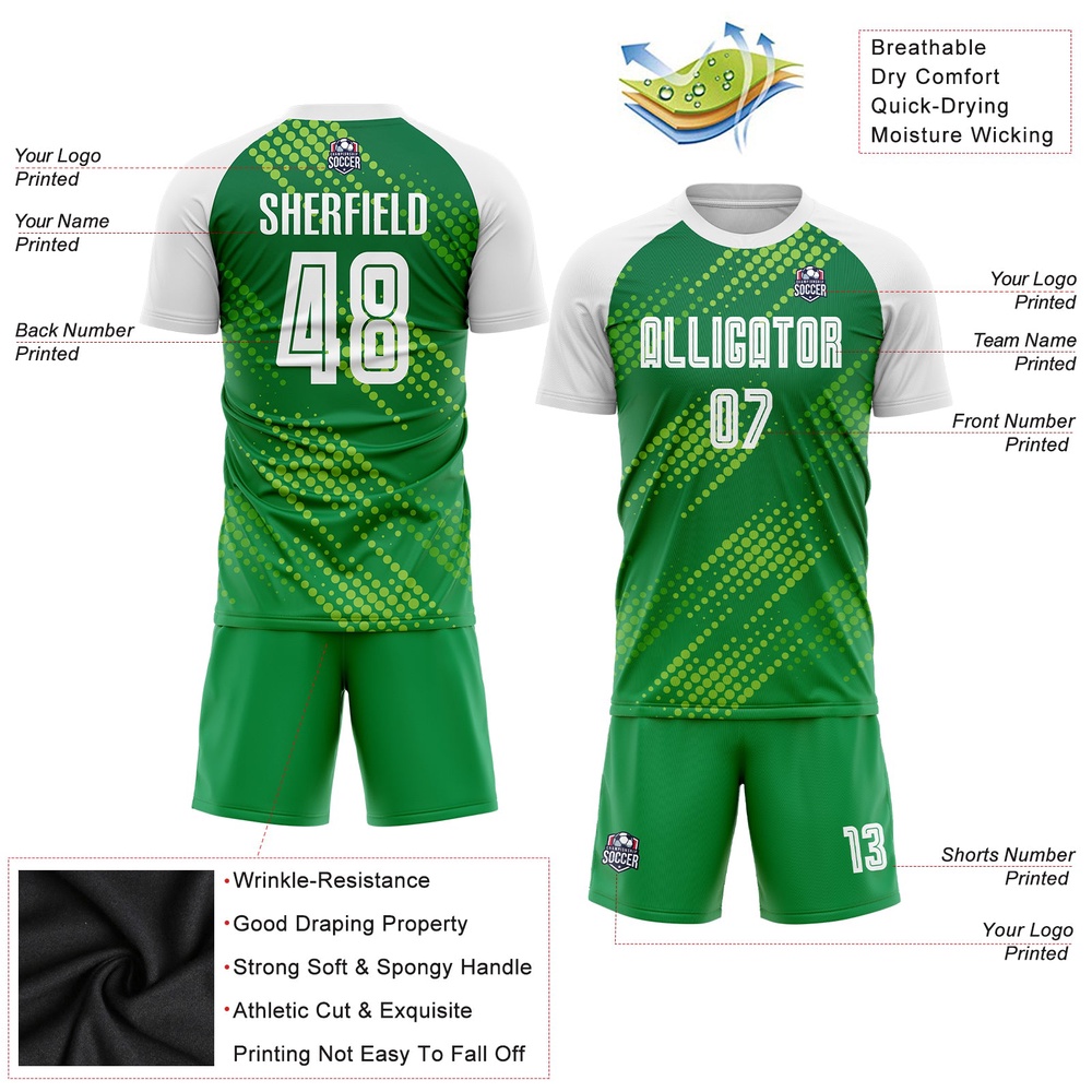 Neon Green White Kelly Green Sublimation Soccer Uniform Jersey, Custom Team Soccer Jersey Shirt Neon Green White Kelly Green Sublimation Soccer Uniform Jersey, Custom Team Soccer Jersey Shirt