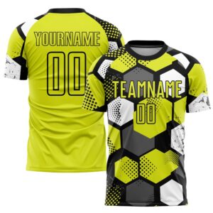 Neon Yellow Black White Sublimation Soccer Uniform…