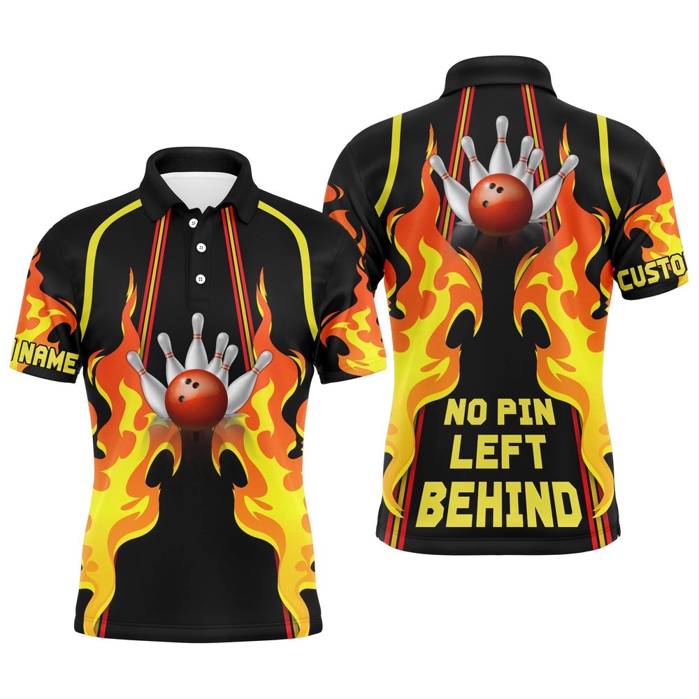 No Pin Left Behind Men Polo Bowling Shirt, Cool Flame Bowler Polo Shirt, Personalized Bowling Team Shirt No Pin Left Behind Men Polo Bowling Shirt, Cool Flame Bowler Polo Shirt, Personalized Bowling Team Shirt
