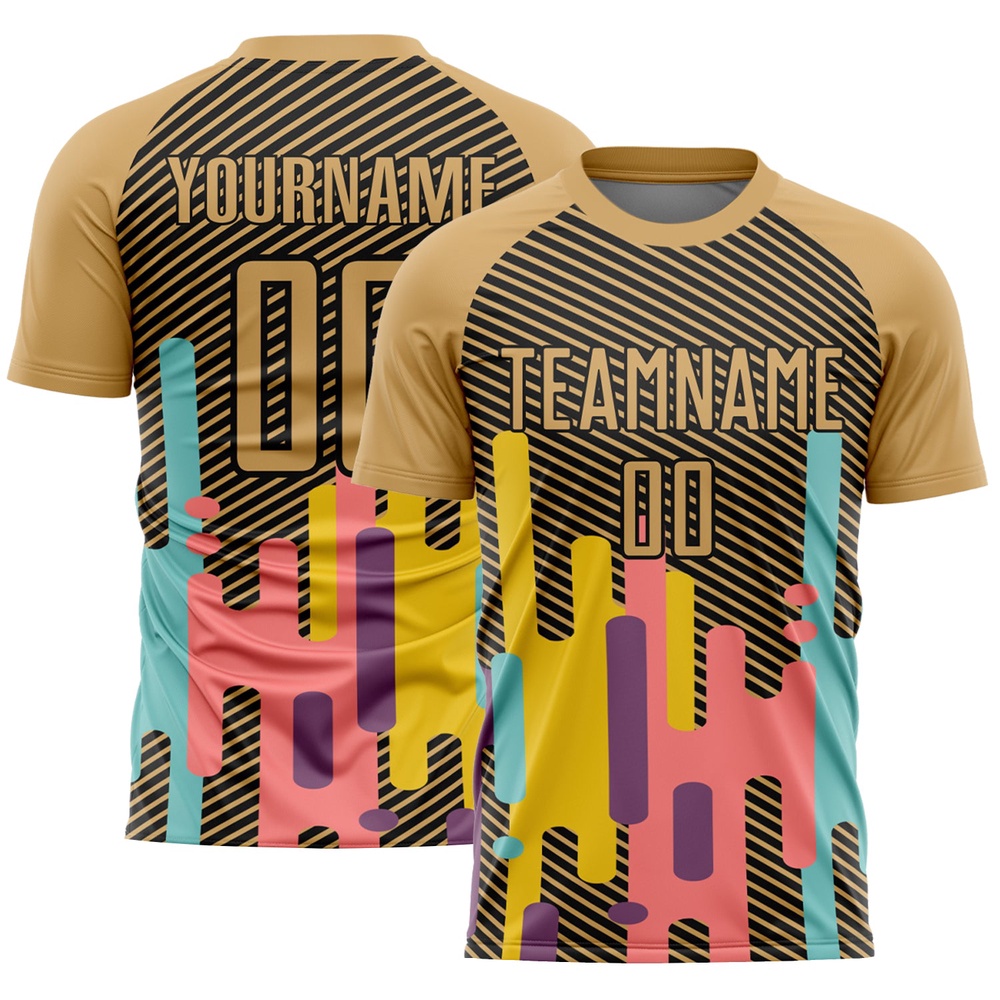 Old Gold Black Lines Sublimation Soccer Uniform Jersey, Custom Team Soccer Jersey Shirt Old Gold Black Lines Sublimation Soccer Uniform Jersey, Custom Team Soccer Jersey Shirt