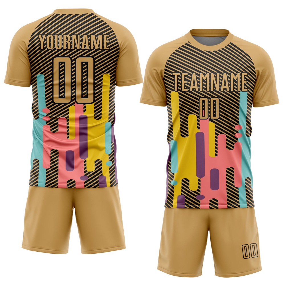Old Gold Black Lines Sublimation Soccer Uniform Jersey, Custom Team Soccer Jersey Shirt Old Gold Black Lines Sublimation Soccer Uniform Jersey, Custom Team Soccer Jersey Shirt