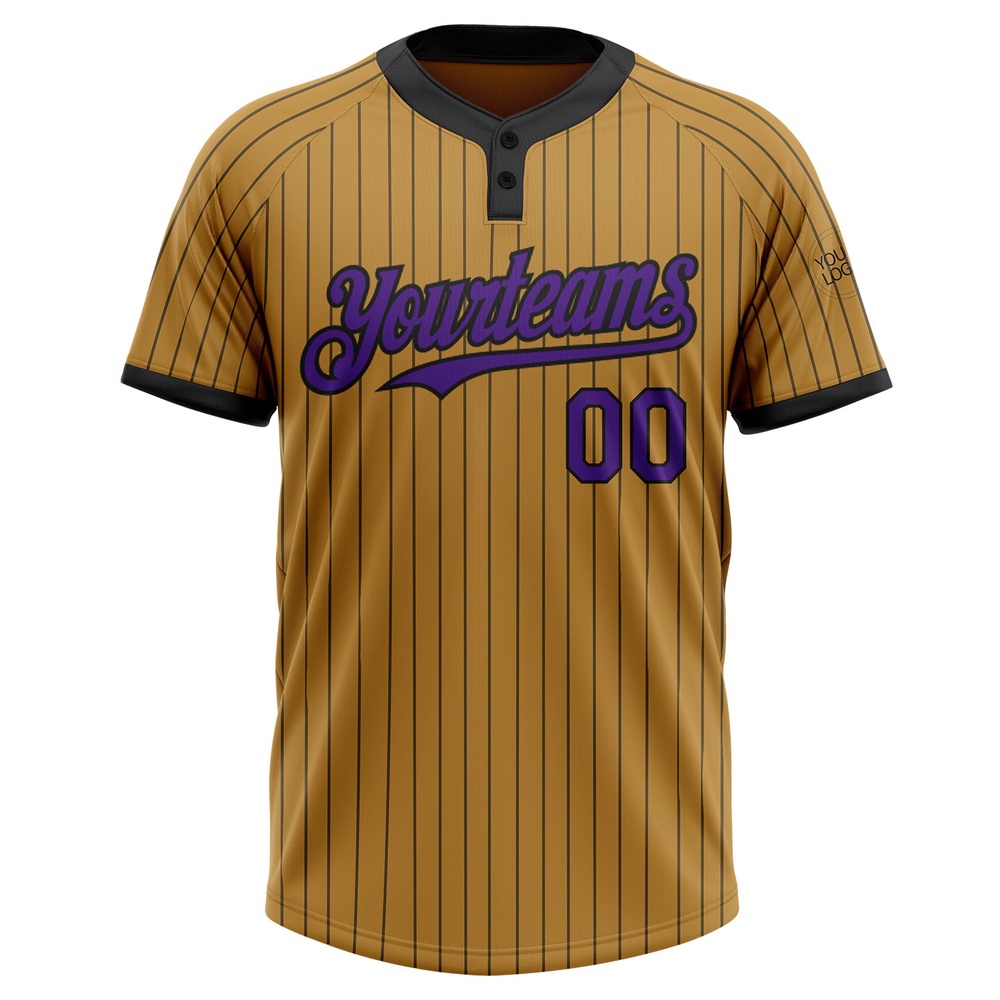 Old Gold Black Pinstripe Purple Two Button Unisex Softball Jersey, Custom Team Softball Jersey