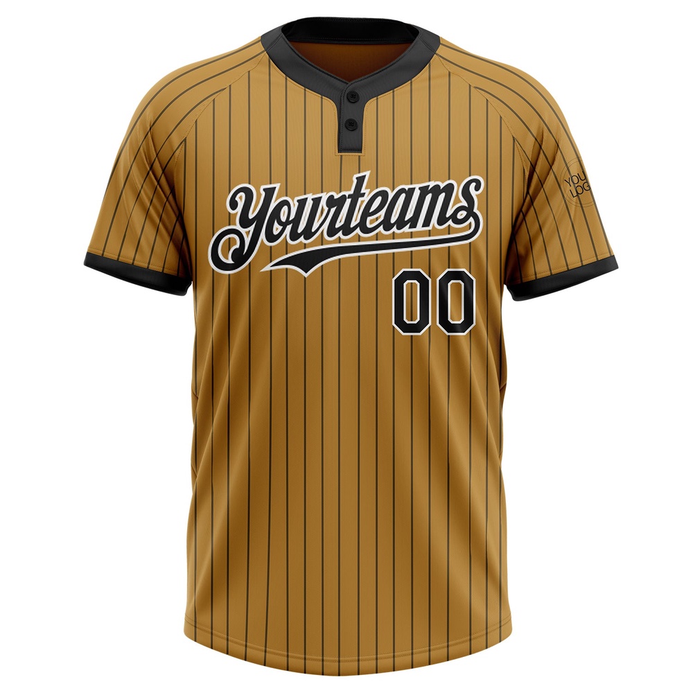 Old Gold Black Pinstripe White Two Button Unisex Softball Jersey, Custom Team Softball Jersey