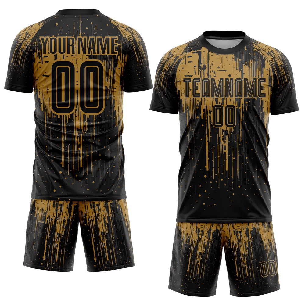 Old Gold Black Sublimation Soccer Uniform Jersey, Custom Team Soccer Jersey Shirt Old Gold Black Sublimation Soccer Uniform Jersey, Custom Team Soccer Jersey Shirt