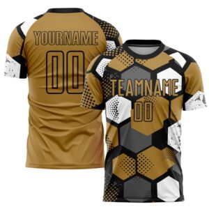 Old Gold Black White Sublimation Soccer Uniform…