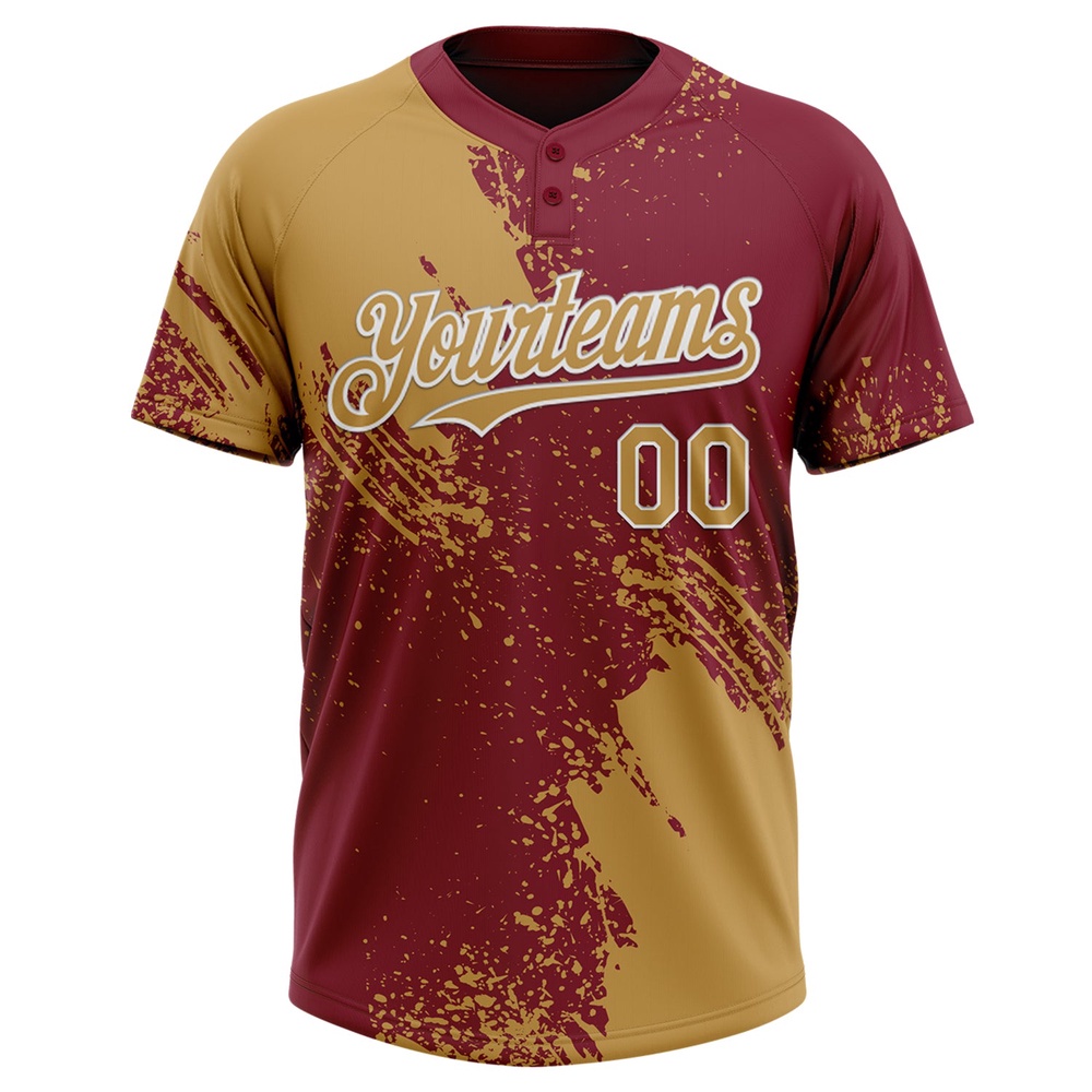 Old Gold Crimson White 3D Pattern Abstract Brush Stroke Two Button Unisex Softball Jersey, Custom Team Softball Jersey Old Gold Crimson White 3D Pattern Abstract Brush Stroke Two Button Unisex Softball Jersey, Custom Team Softball Jersey