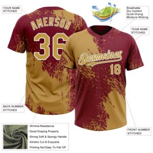 Old Gold Crimson White 3D Pattern Abstract Brush Stroke Two Button Unisex Softball Jersey Custom Team Softball Jersey 3 ocdf0v.jpg