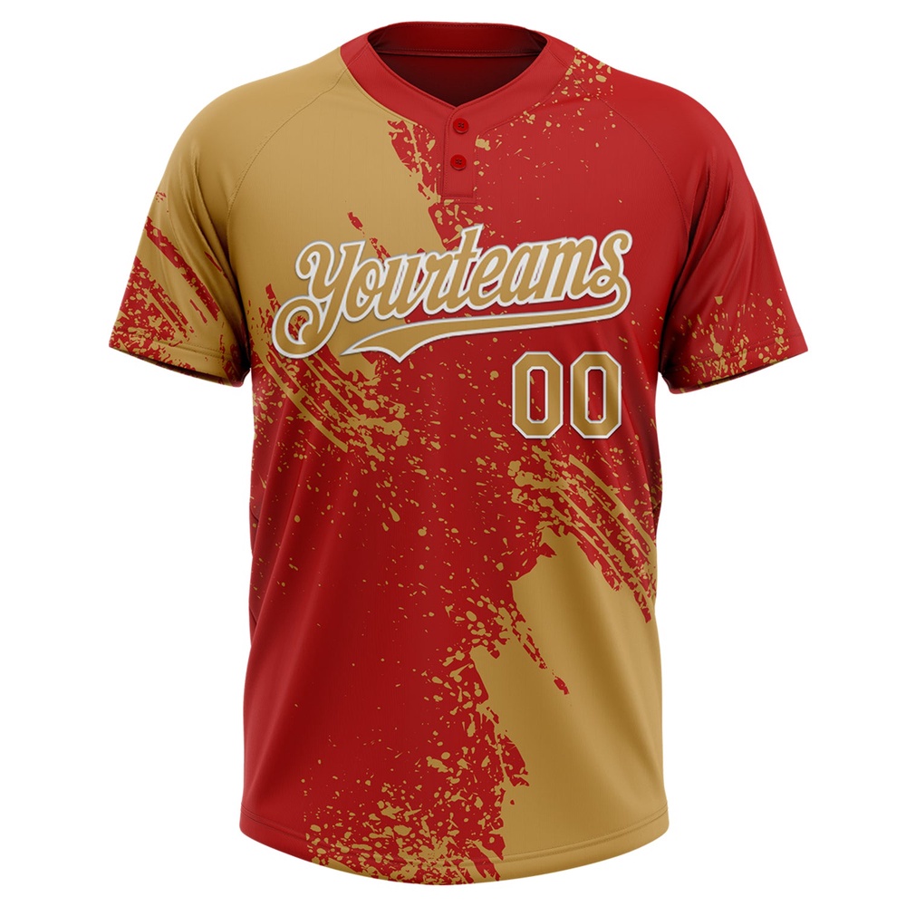 Old Gold Red White 3D Pattern Abstract Brush Stroke Two Button Unisex Softball Jersey, Custom Team Softball Jersey Old Gold Red White 3D Pattern Abstract Brush Stroke Two Button Unisex Softball Jersey, Custom Team Softball Jersey