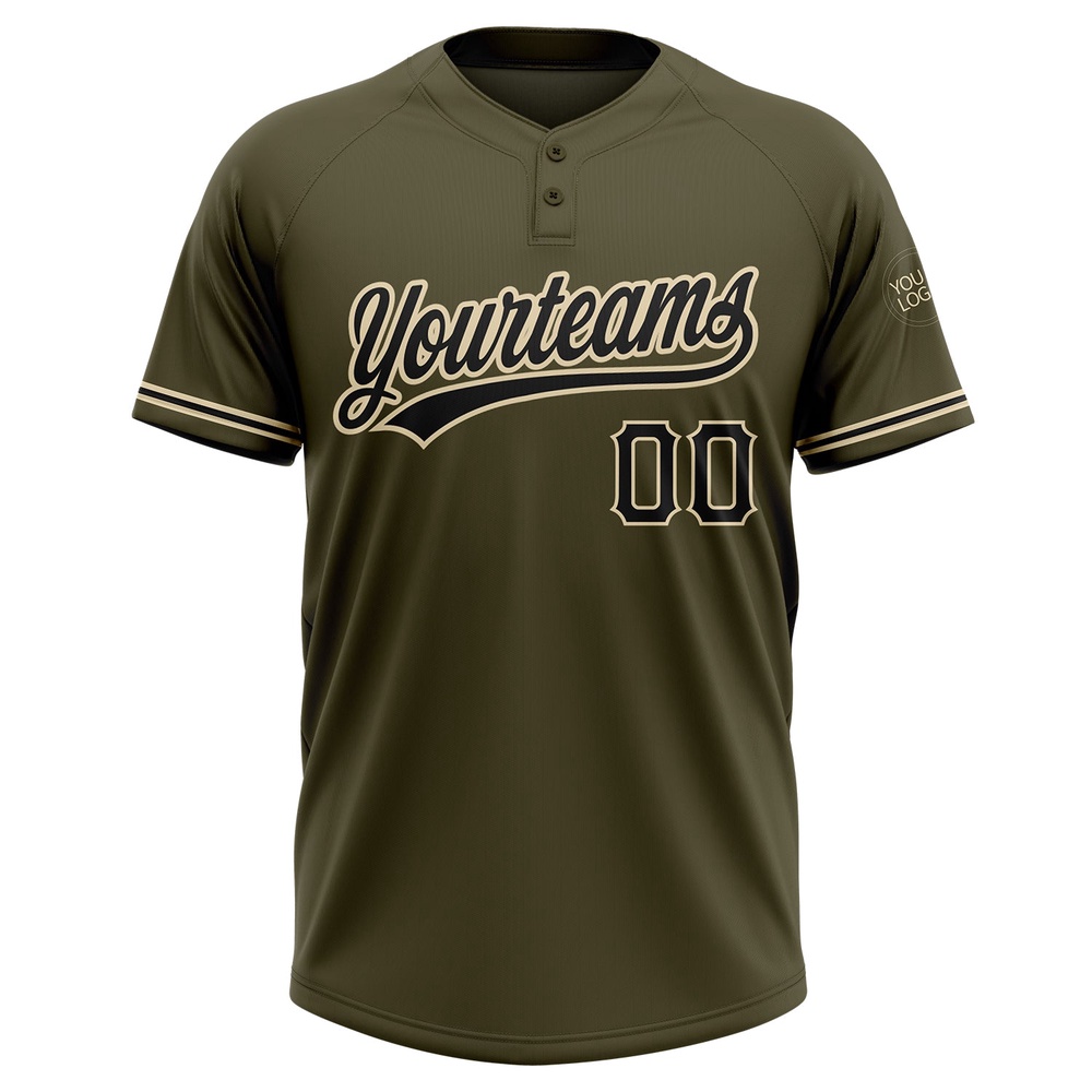 Olive Black City Cream Salute To Service Two Button Unisex Softball Jersey, Custom Team Softball Jersey Olive Black City Cream Salute To Service Two Button Unisex Softball Jersey, Custom Team Softball Jersey