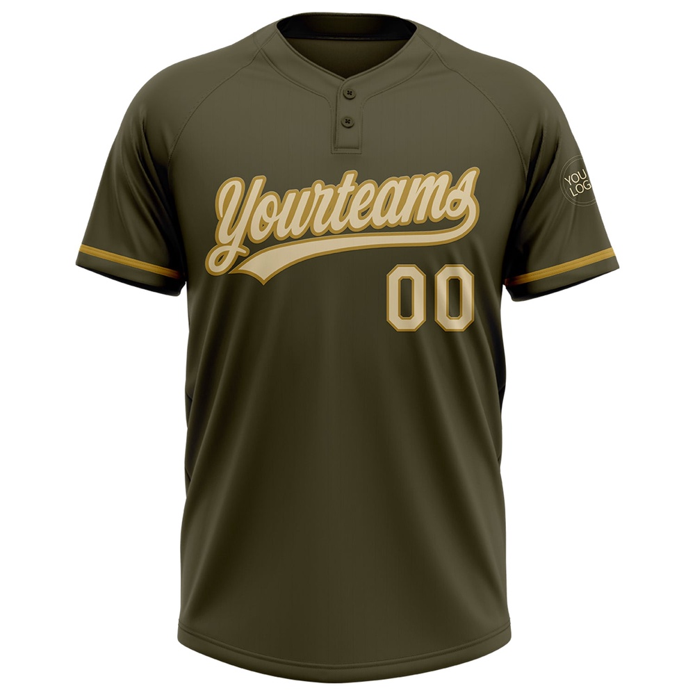 Olive Cream Old Gold Salute To Service Two Button Unisex Softball Jersey, Custom Team Softball Jersey