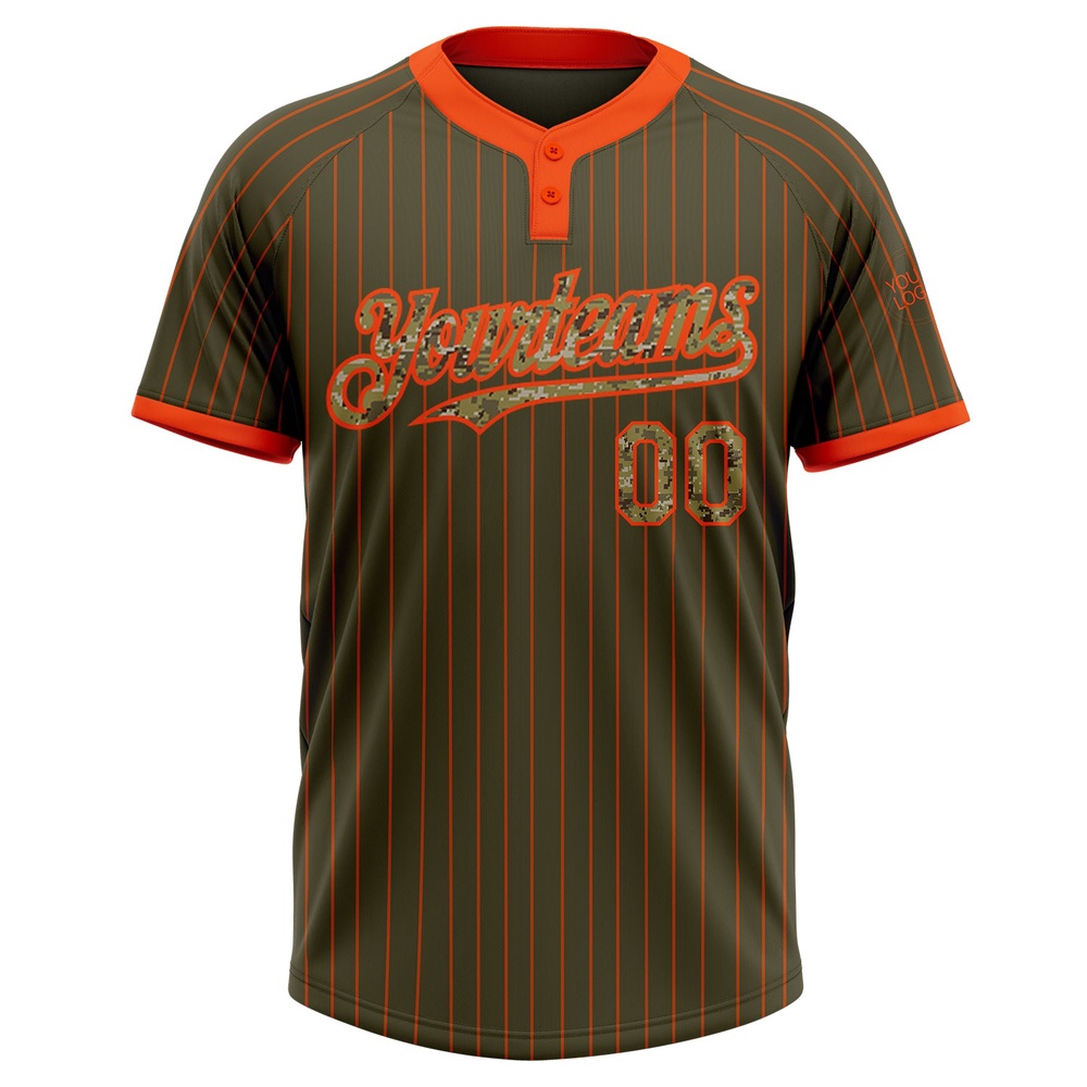 Olive Orange Pinstripe Camo Salute To Service Two Button Unisex Softball Jersey, Custom Team Softball Jersey