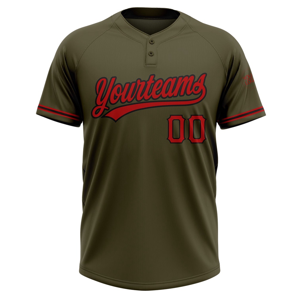 Olive Red Black Salute To Service Two Button Unisex Softball Jersey, Custom Team Softball Jersey Olive Red Black Salute To Service Two Button Unisex Softball Jersey, Custom Team Softball Jersey