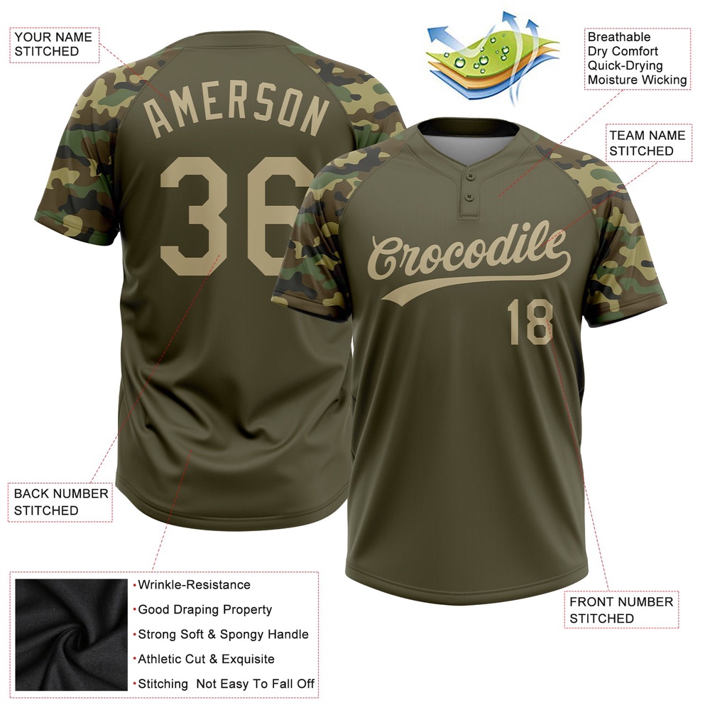 Olive Vegas Gold Camo 3D Pattern Salute To Service Two Button Unisex Softball Jersey, Custom Team Softball Jersey Olive Vegas Gold Camo 3D Pattern Salute To Service Two Button Unisex Softball Jersey, Custom Team Softball Jersey