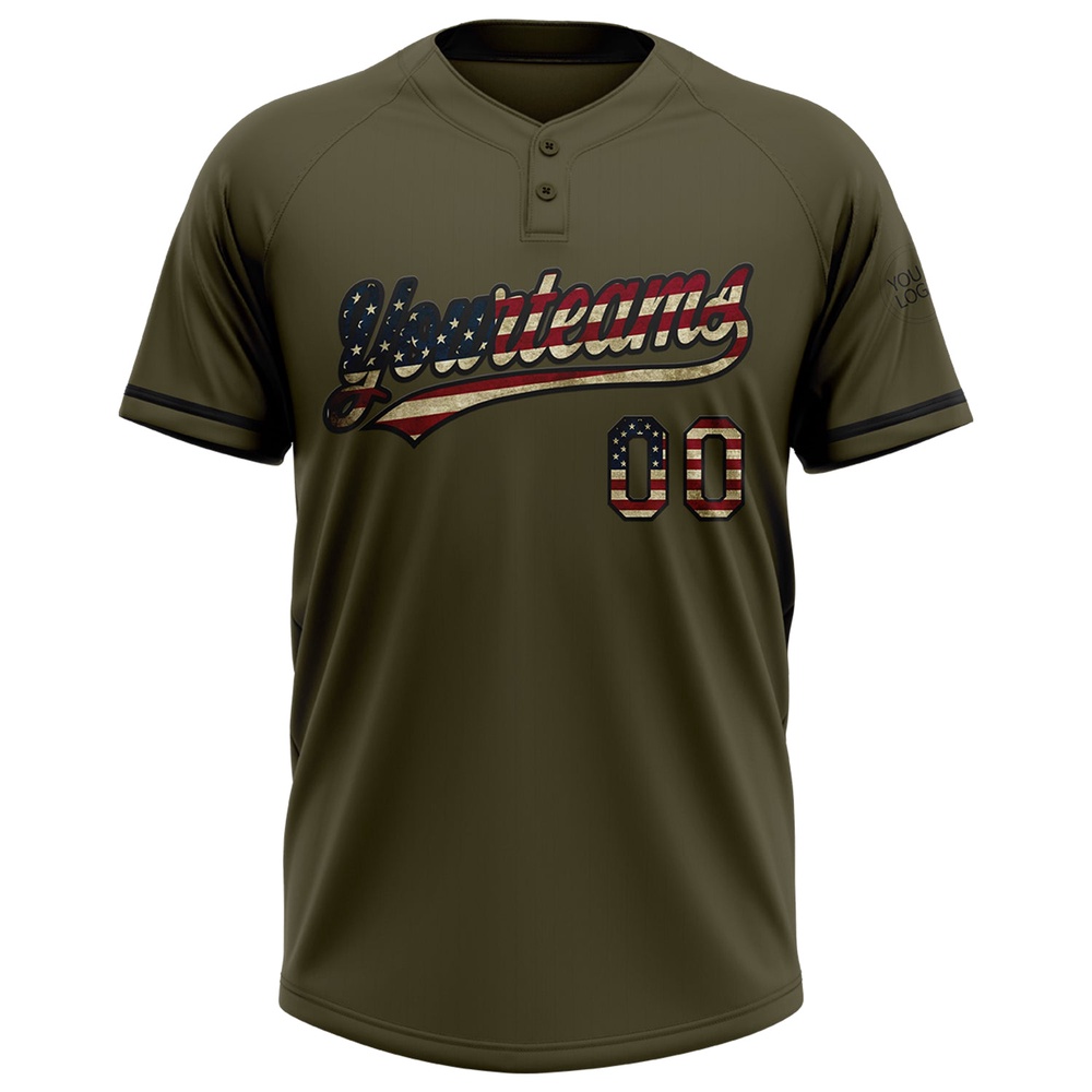 Olive Vintage USA Flag Black Salute To Service Two Button Unisex Softball Jersey, Custom Team Softball Jersey Olive Vintage USA Flag Black Salute To Service Two Button Unisex Softball Jersey, Custom Team Softball Jersey