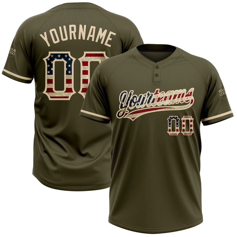 Olive Vintage USA Flag City Cream Salute To Service Two Button Unisex Softball Jersey, Custom Team Softball Jersey Olive Vintage USA Flag City Cream Salute To Service Two Button Unisex Softball Jersey, Custom Team Softball Jersey