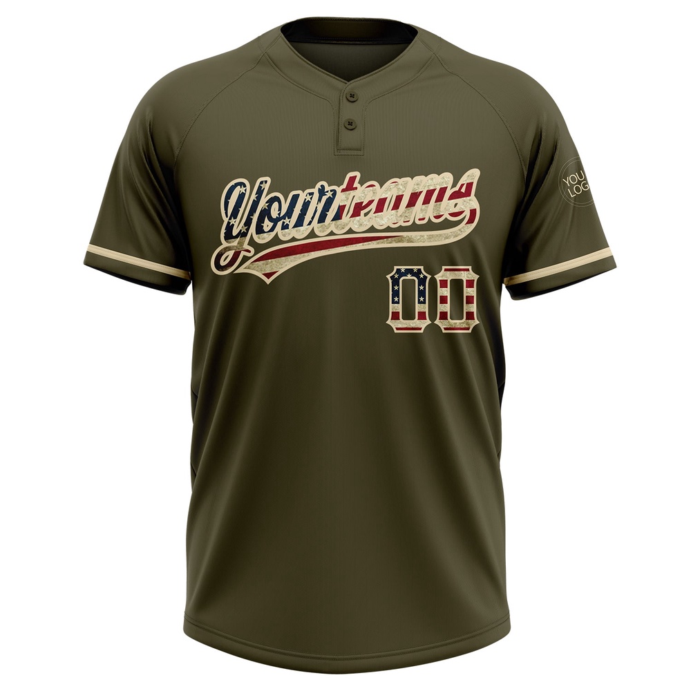 Olive Vintage USA Flag City Cream Salute To Service Two Button Unisex Softball Jersey, Custom Team Softball Jersey Olive Vintage USA Flag City Cream Salute To Service Two Button Unisex Softball Jersey, Custom Team Softball Jersey