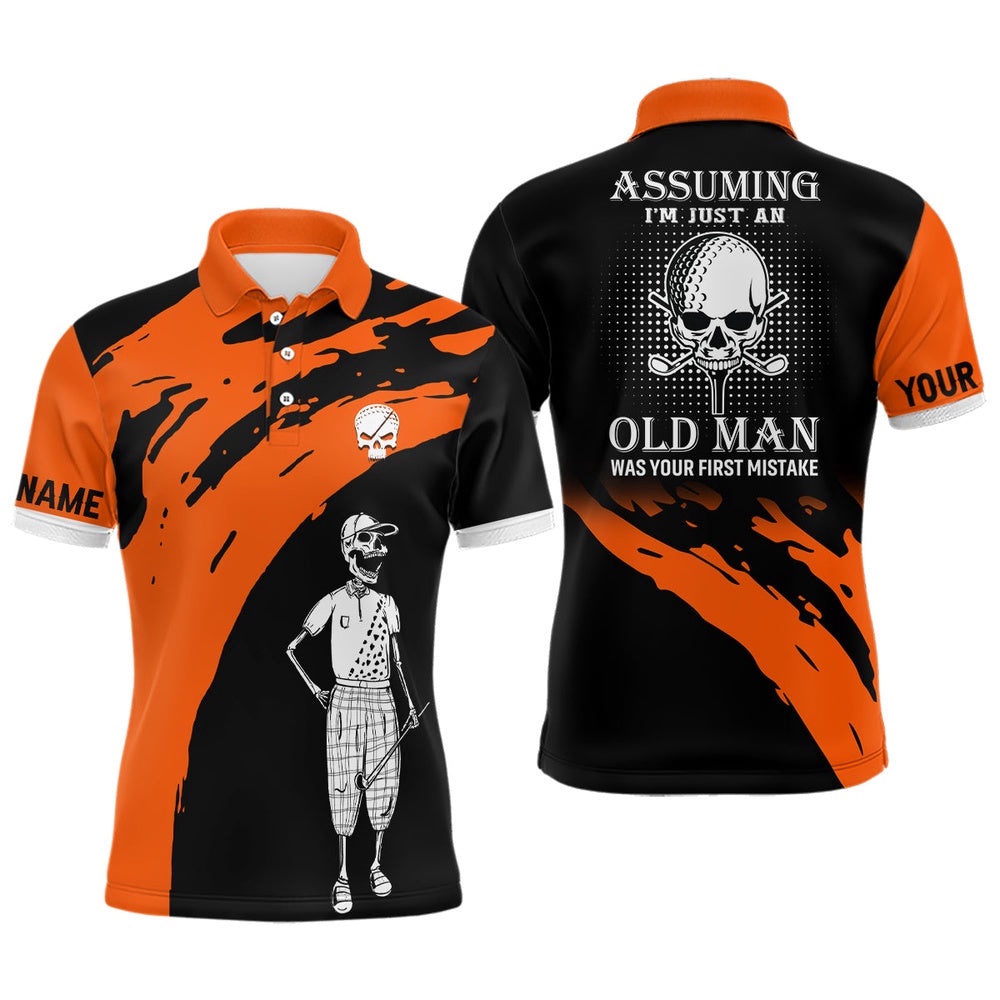 Orange And Black Men’s Skull Custom Golf Polos For Men, Halloween Golf Gifts, Golf Polo Shirt, Golf Shirts Orange And Black Men’s Skull Custom Golf Polos For Men, Halloween Golf Gifts, Golf Polo Shirt, Golf Shirts