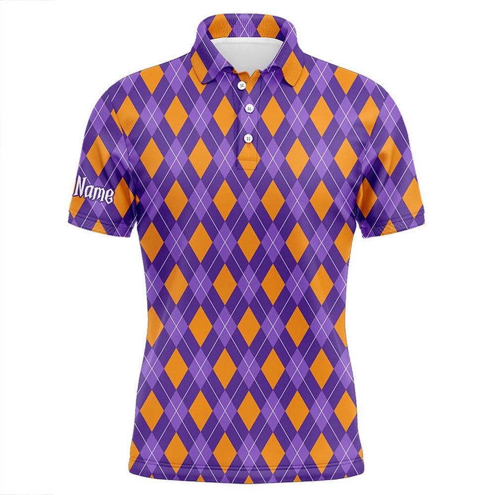 Orange And Purple Argyle Halloween Seamless Pattern Custom Men’s Golf Attire For Men, Golf Polo Shirt, Golf Shirts Orange And Purple Argyle Halloween Seamless Pattern Custom Men’s Golf Attire For Men, Golf Polo Shirt, Golf Shirts
