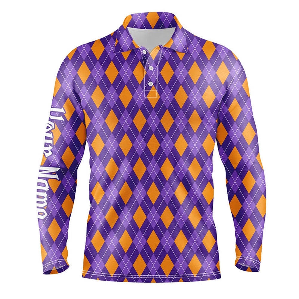 Orange And Purple Argyle Halloween Seamless Pattern Custom Men’s Golf Attire For Men, Golf Polo Shirt, Golf Shirts Orange And Purple Argyle Halloween Seamless Pattern Custom Men’s Golf Attire For Men, Golf Polo Shirt, Golf Shirts