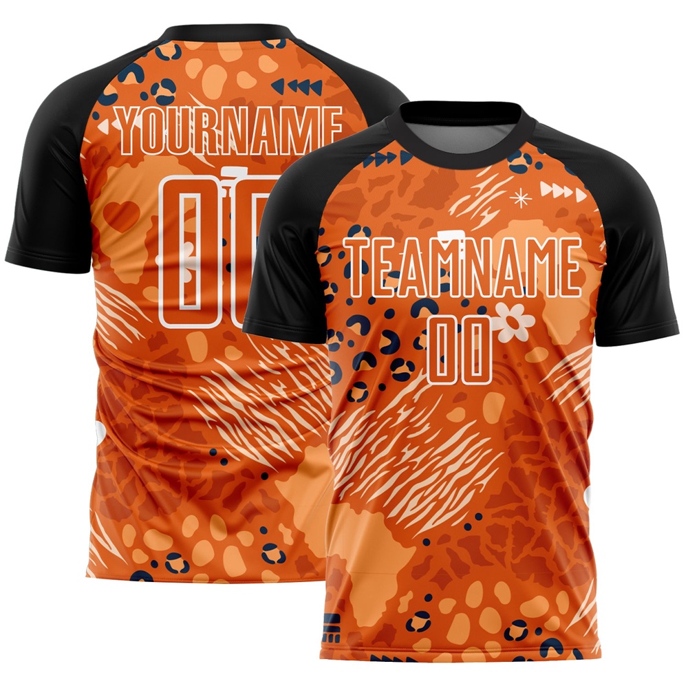 Orange Bay Orange Black African Pattern Sublimation Soccer Uniform Jersey, Custom Team Soccer Jersey Shirt