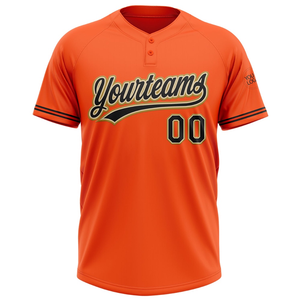 Orange Black Cream Old Gold Two Button Unisex Softball Jersey, Custom Team Softball Jersey Orange Black Cream Old Gold Two Button Unisex Softball Jersey, Custom Team Softball Jersey