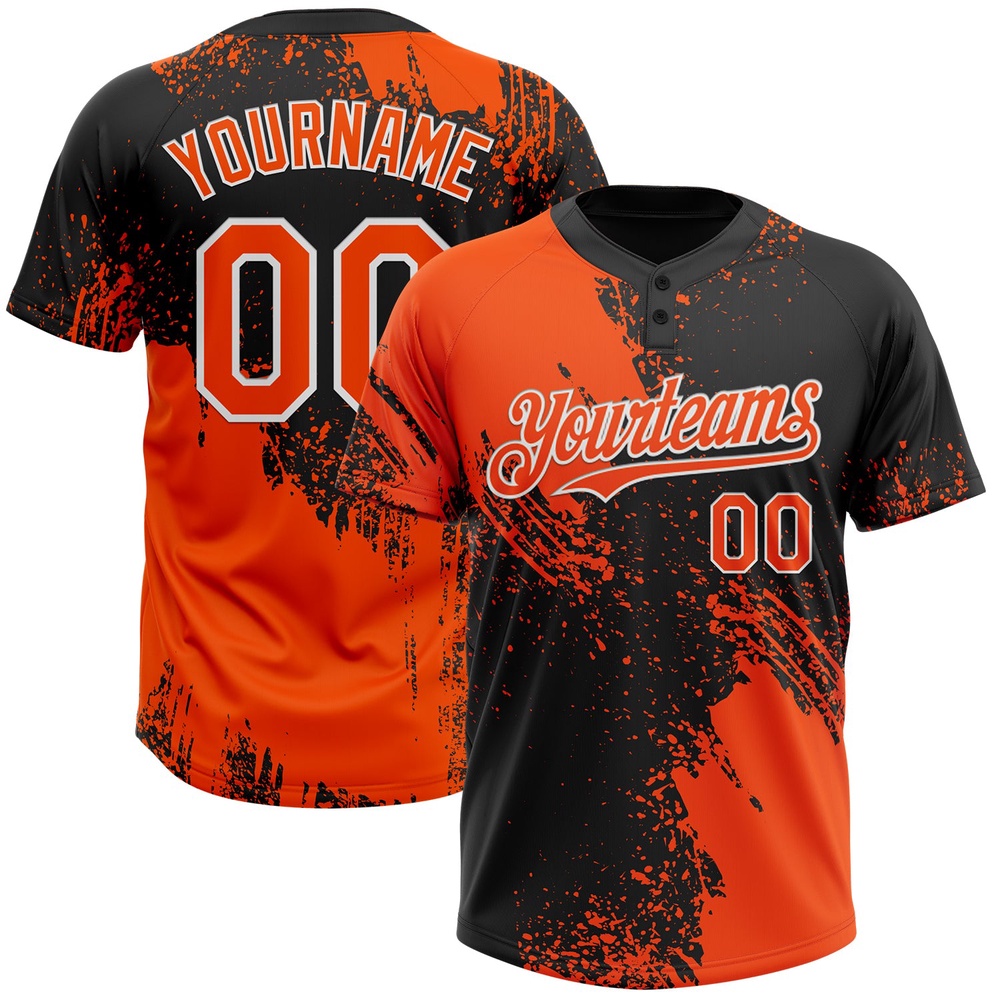 Orange Black White 3D Pattern Abstract Brush Stroke Two Button Unisex Softball Jersey, Custom Team Softball Jersey Orange Black White 3D Pattern Abstract Brush Stroke Two Button Unisex Softball Jersey, Custom Team Softball Jersey