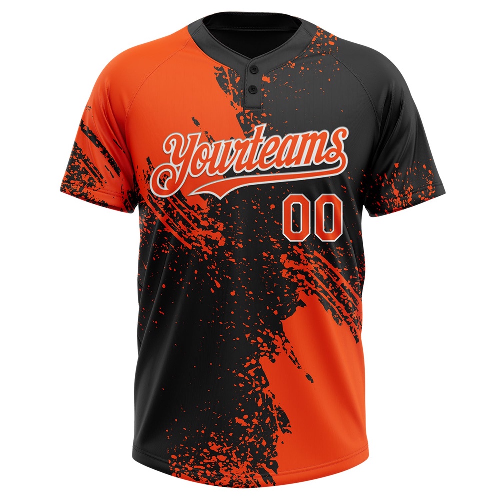 Orange Black White 3D Pattern Abstract Brush Stroke Two Button Unisex Softball Jersey, Custom Team Softball Jersey Orange Black White 3D Pattern Abstract Brush Stroke Two Button Unisex Softball Jersey, Custom Team Softball Jersey