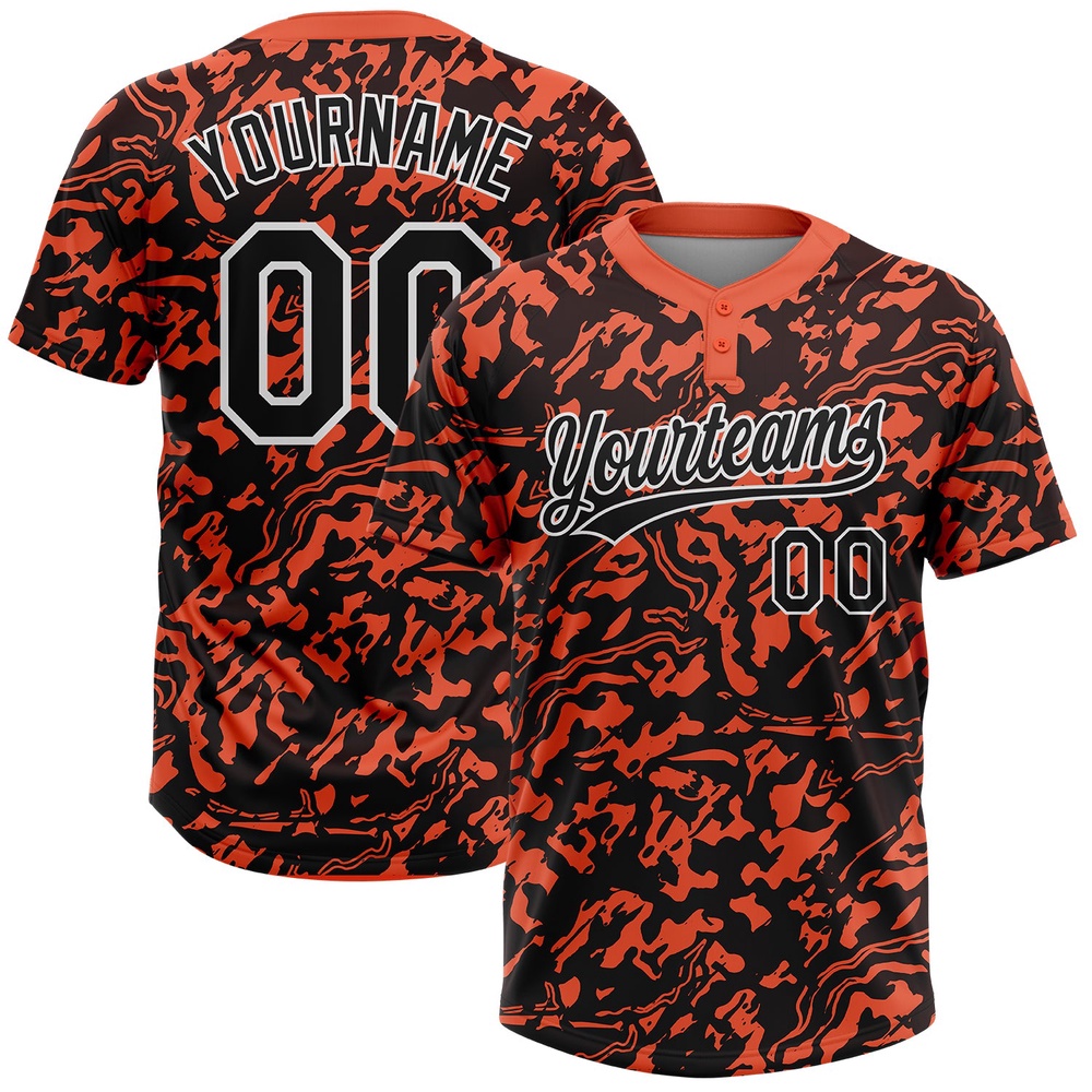 Orange Black White 3D Pattern Two Button Unisex Softball Jersey, Custom Team Softball Jersey Orange Black White 3D Pattern Two Button Unisex Softball Jersey, Custom Team Softball Jersey