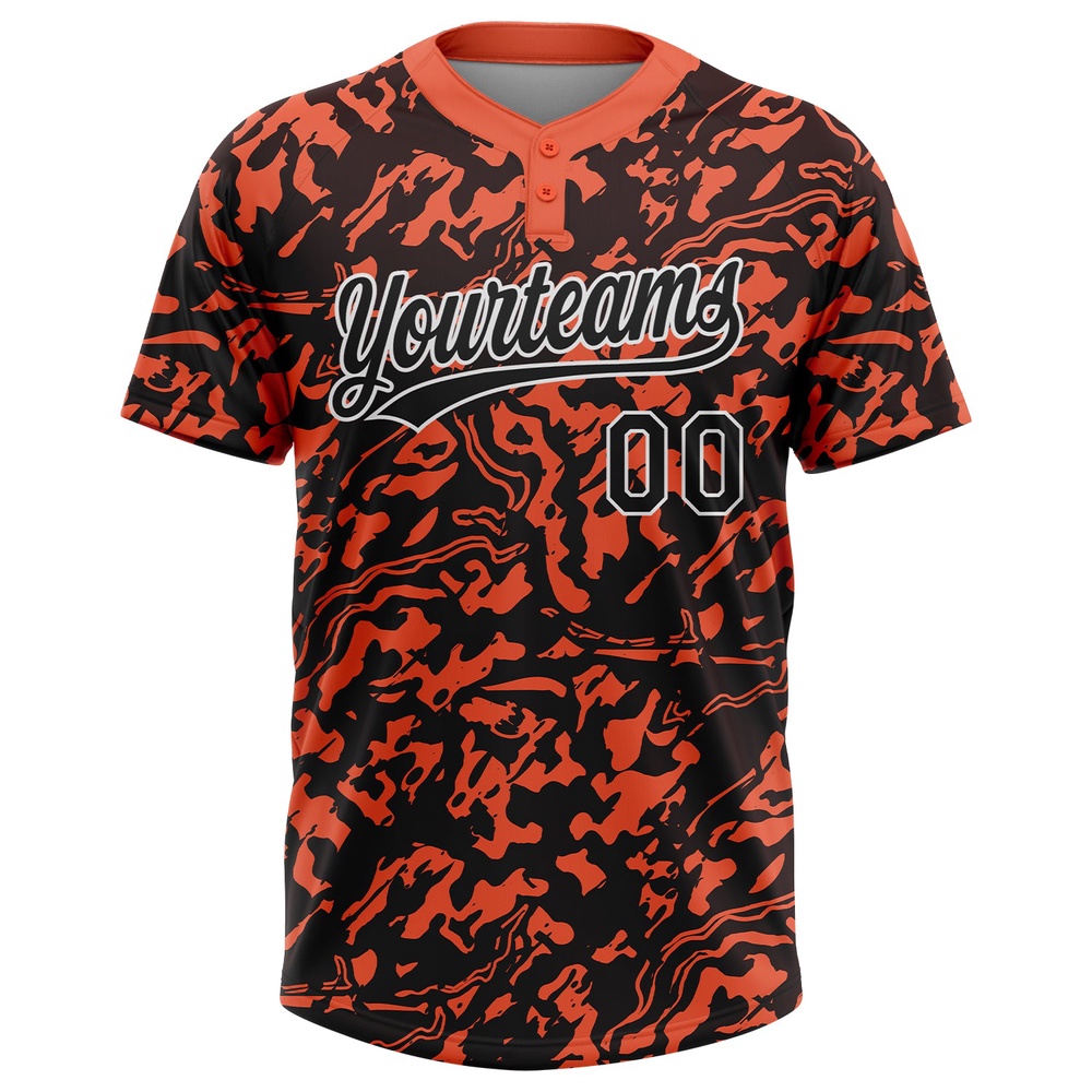 Orange Black White 3D Pattern Two Button Unisex Softball Jersey, Custom Team Softball Jersey Orange Black White 3D Pattern Two Button Unisex Softball Jersey, Custom Team Softball Jersey