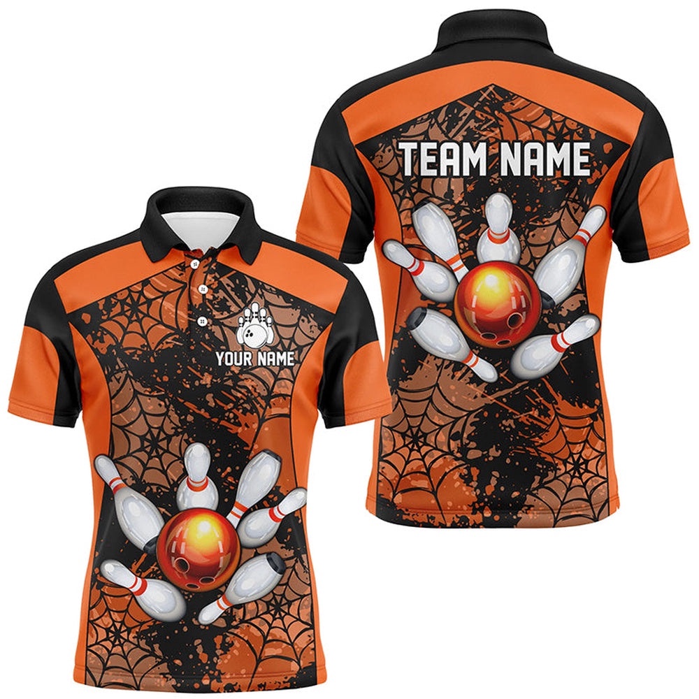 Orange Bowling Shirt For Men Spider Bowling Shirt Customized Polo Shirt Unisex, Personalized Bowling Team Shirt Orange Bowling Shirt For Men Spider Bowling Shirt Customized Polo Shirt Unisex, Personalized Bowling Team Shirt