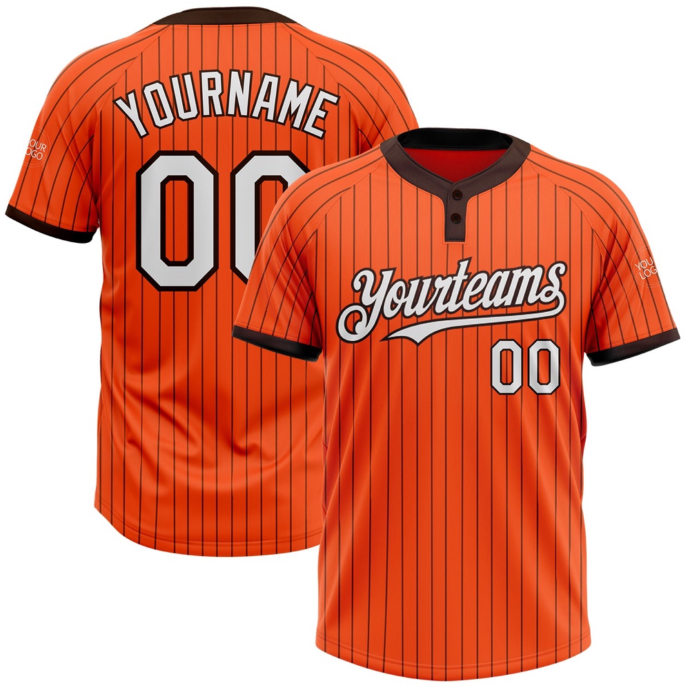 Orange Brown Pinstripe White Two Button Unisex Softball Jersey, Custom Team Softball Jersey Orange Brown Pinstripe White Two Button Unisex Softball Jersey, Custom Team Softball Jersey