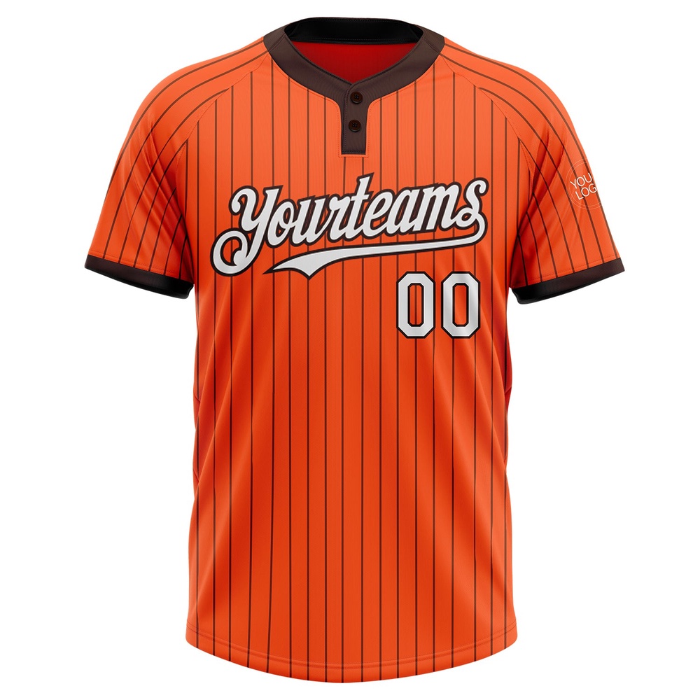 Orange Brown Pinstripe White Two Button Unisex Softball Jersey, Custom Team Softball Jersey Orange Brown Pinstripe White Two Button Unisex Softball Jersey, Custom Team Softball Jersey