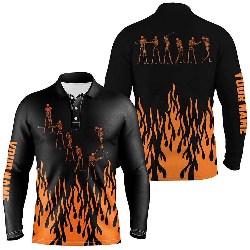 Orange Flame Golf Skeleton Custom Black Men’s Halloween Black Men’s Golf Shirt, Golf Polo Shirt, Golf Shirts Orange Flame Golf Skeleton Custom Black Men’s Halloween Black Men’s Golf Shirt, Golf Polo Shirt, Golf Shirts