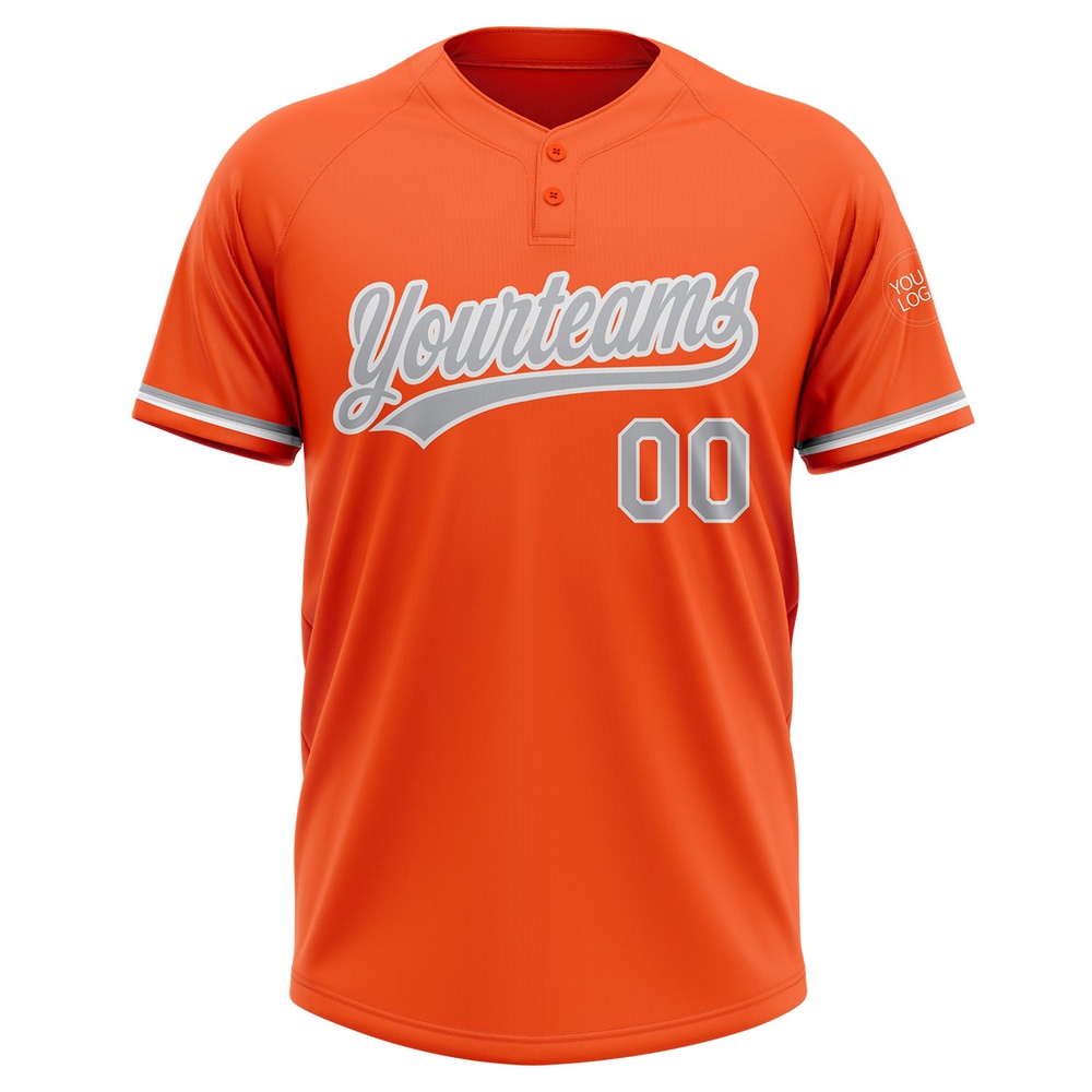 Orange Gray White Two Button Unisex Softball Jersey, Custom Team Softball Jersey Orange Gray White Two Button Unisex Softball Jersey, Custom Team Softball Jersey