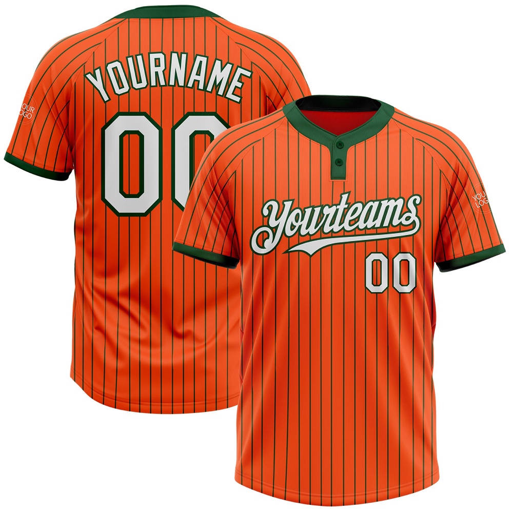 Orange Green Pinstripe White Two Button Unisex Softball Jersey, Custom Team Softball Jersey Orange Green Pinstripe White Two Button Unisex Softball Jersey, Custom Team Softball Jersey