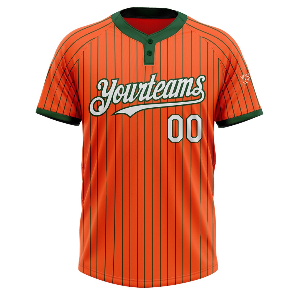 Orange Green Pinstripe White Two Button Unisex Softball Jersey, Custom Team Softball Jersey Orange Green Pinstripe White Two Button Unisex Softball Jersey, Custom Team Softball Jersey