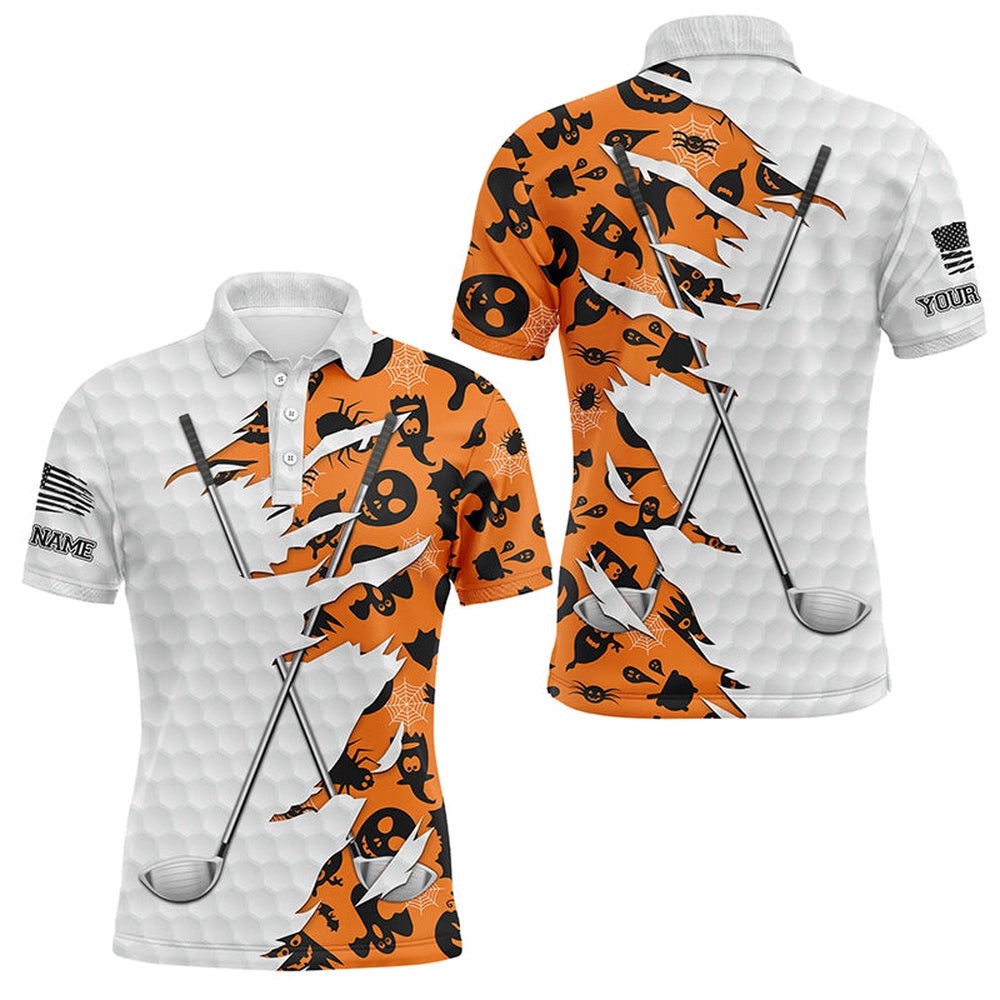 Orange Halloween Golf Pattern White Golf Ball Skin Men Golf Polo Shirts Custom Golf Clubs Outfit Men, Golf Polo Shirt, Golf Shirts Orange Halloween Golf Pattern White Golf Ball Skin Men Golf Polo Shirts Custom Golf Clubs Outfit Men, Golf Polo Shirt, Golf Shirts