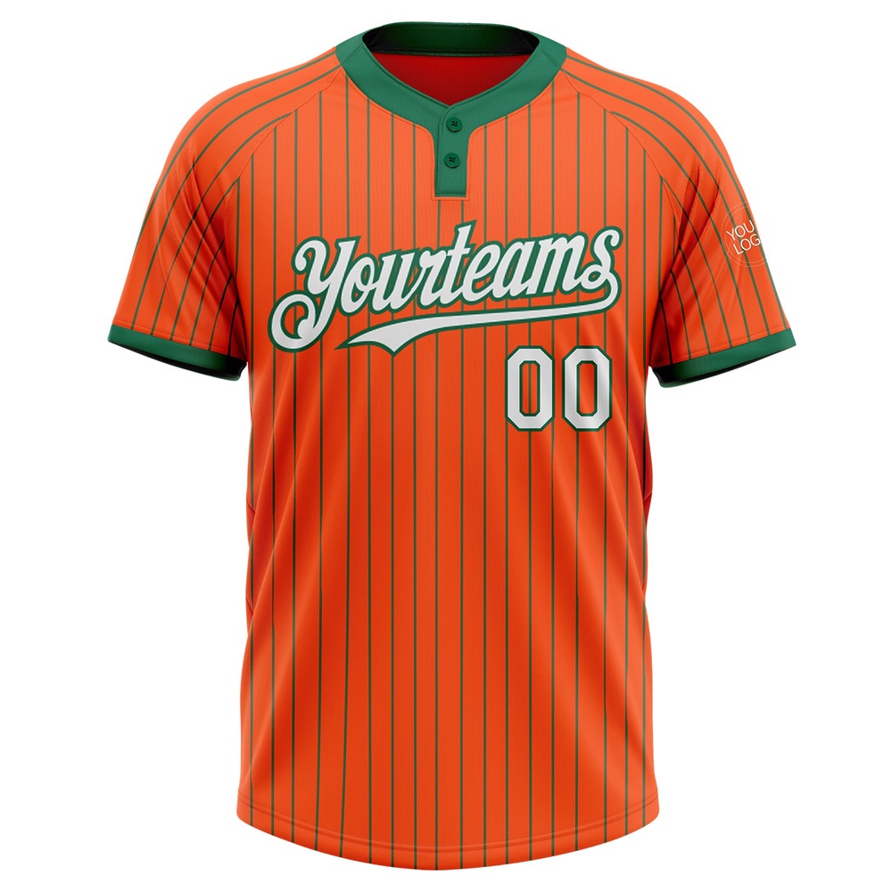 Orange Kelly Green Pinstripe White Two Button Unisex Softball Jersey, Custom Team Softball Jersey Orange Kelly Green Pinstripe White Two Button Unisex Softball Jersey, Custom Team Softball Jersey